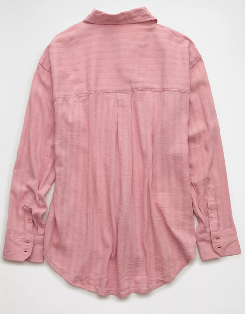 Relaxed‑Fit Collared Gauze Cotton‑Blend Button‑Front Long‑Sleeve Top