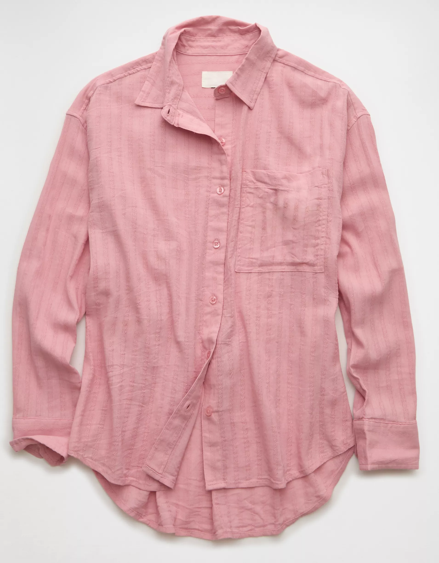 Relaxed‑Fit Collared Gauze Cotton‑Blend Button‑Front Long‑Sleeve Top