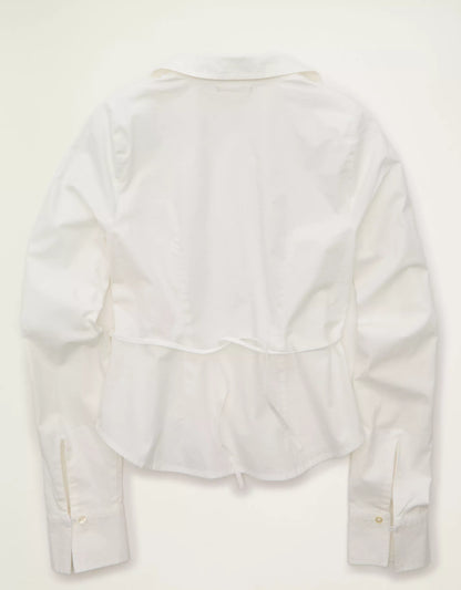 Tailored Collared Stretch Poplin Button‑Front Long‑Sleeve Shirt