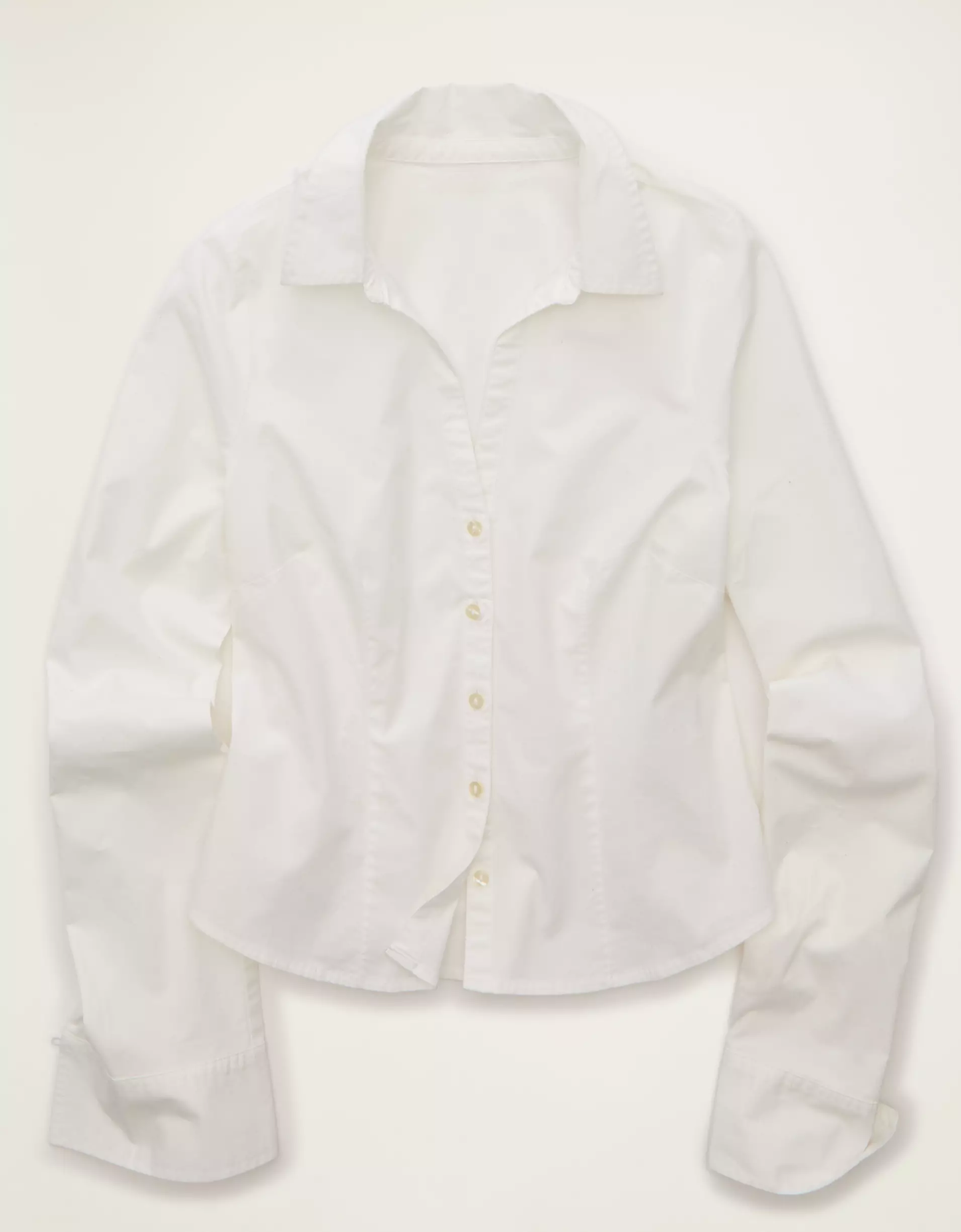 Tailored Collared Stretch Poplin Button‑Front Long‑Sleeve Shirt