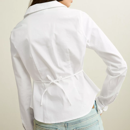 Tailored Collared Stretch Poplin Button‑Front Long‑Sleeve Shirt