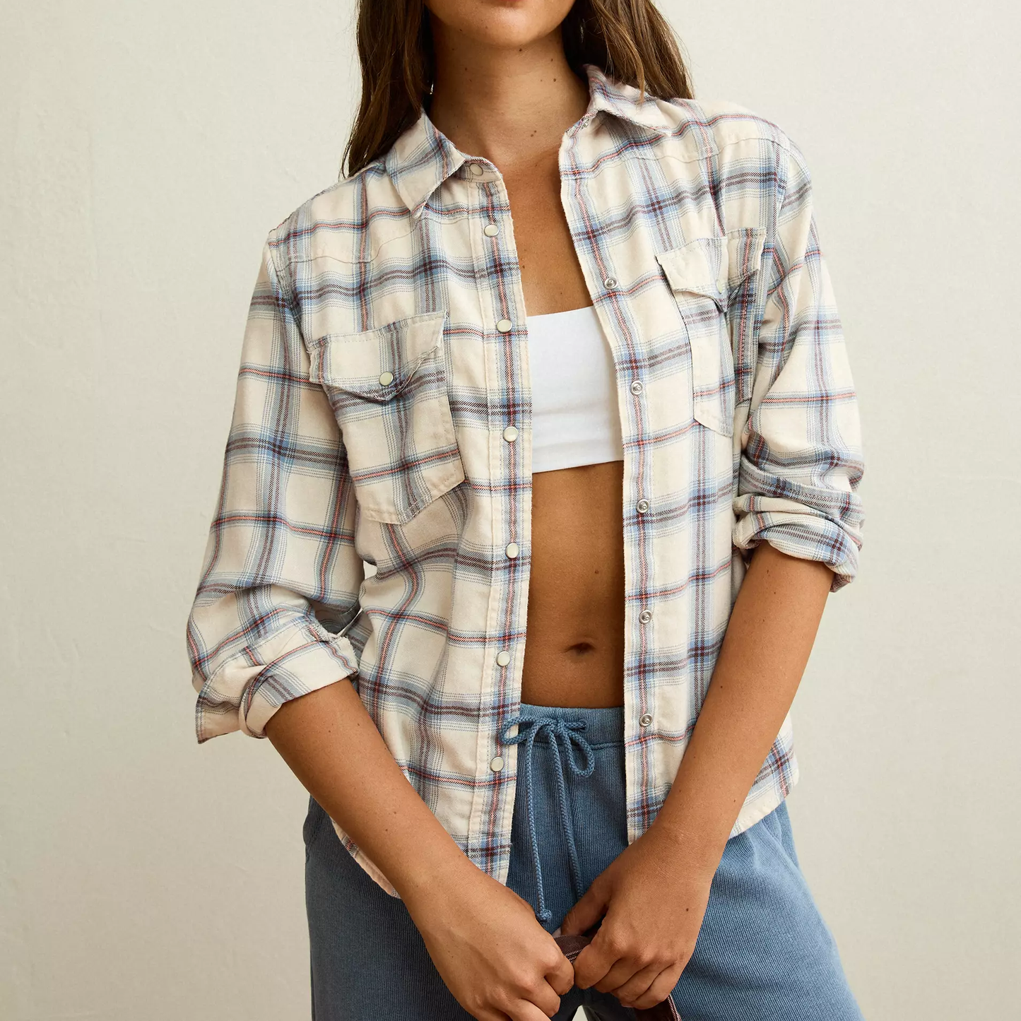 Vintage‑Inspired Plaid Flannel Snap‑Front Long‑Sleeve Casual Shirt